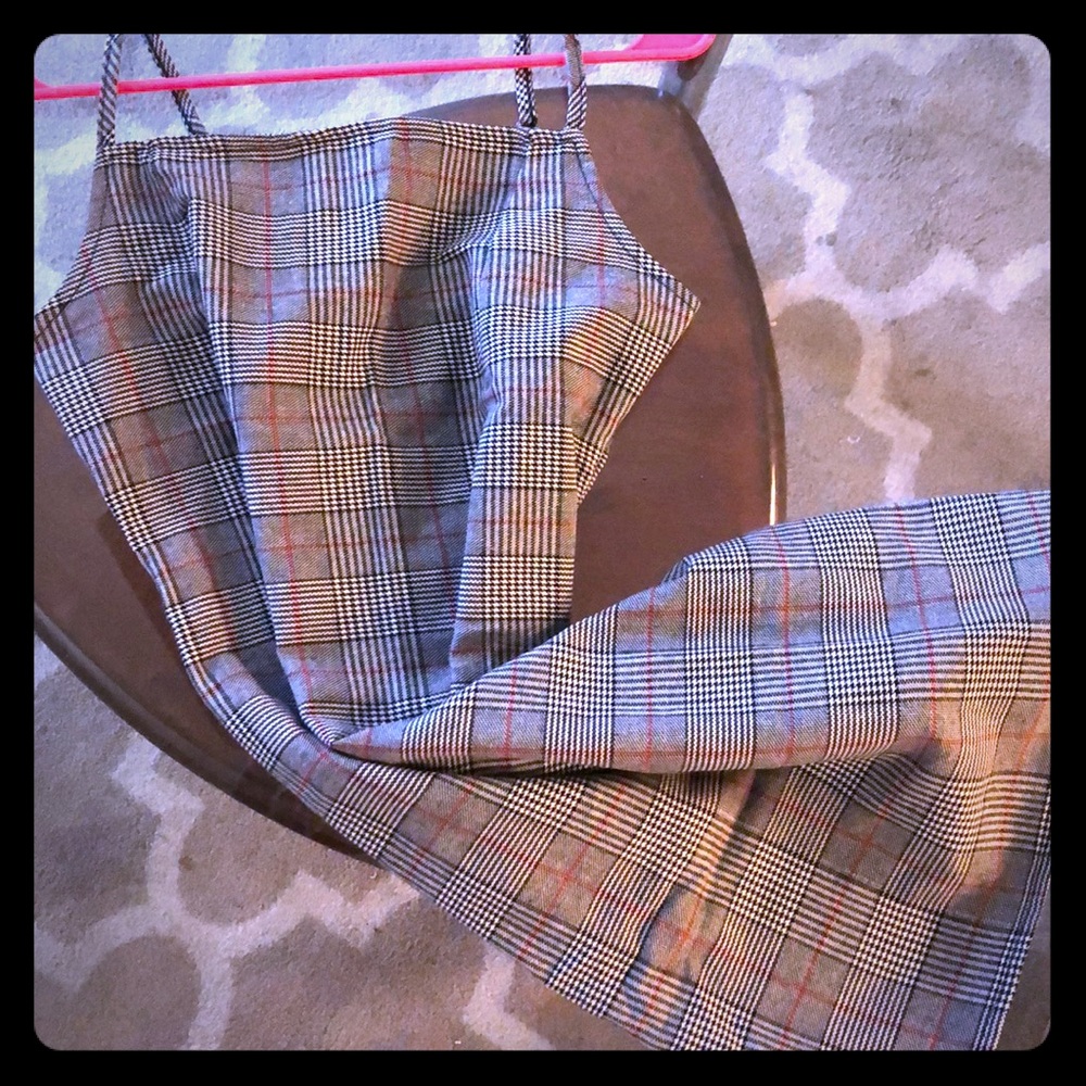 Black, white, and red plaid/houndstooth mini dress